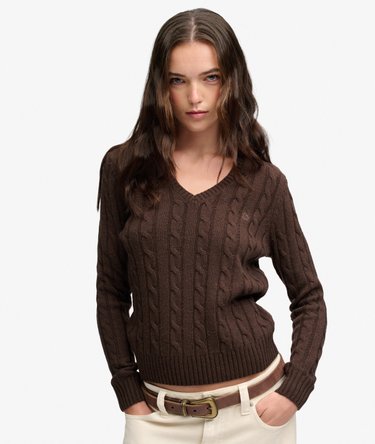 Wool Blend Cable V Neck Jumper Image 1