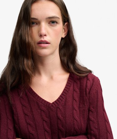 Wool Blend Cable V Neck Jumper Image 4