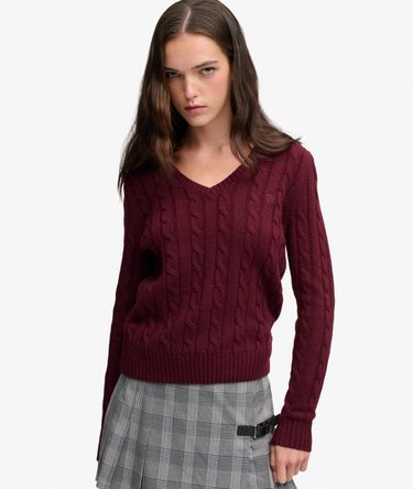 Wool Blend Cable V Neck Jumper Image 1