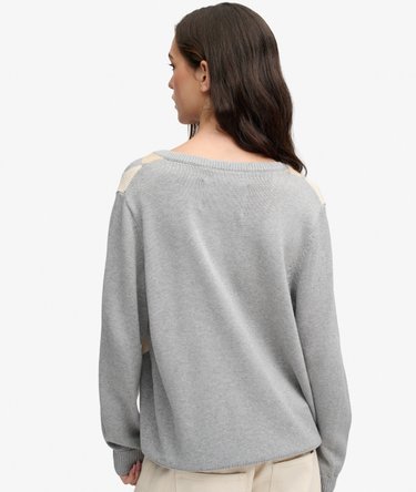 Argyle-Pullover mit V-Ausschnitt lockere Passform Image 5