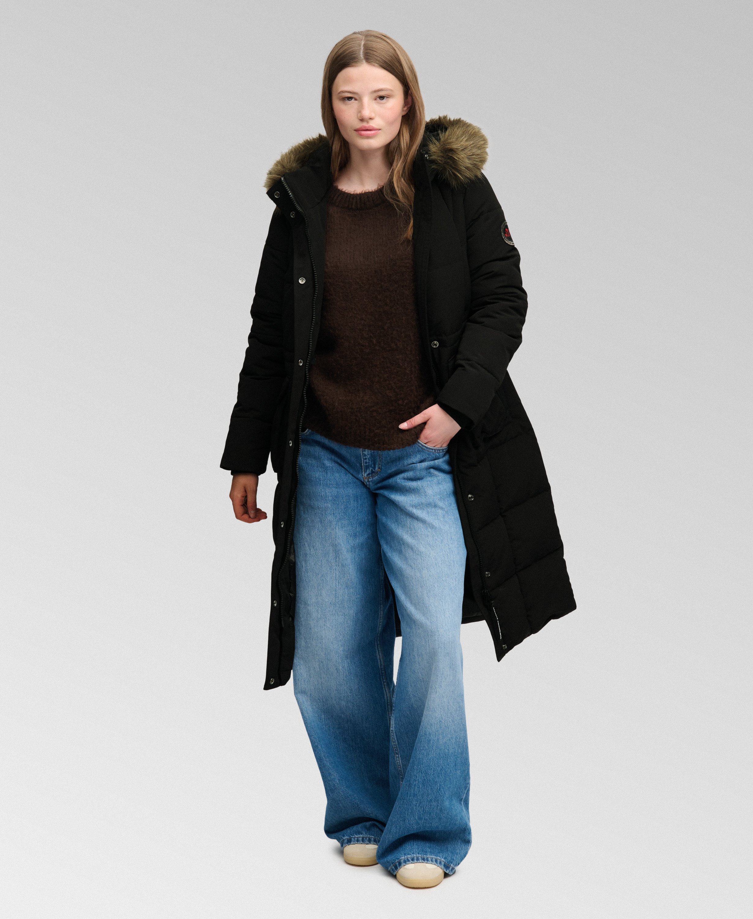 womens Everest Longline Puffer Coat in JET BLACK | Superdry CA-EN