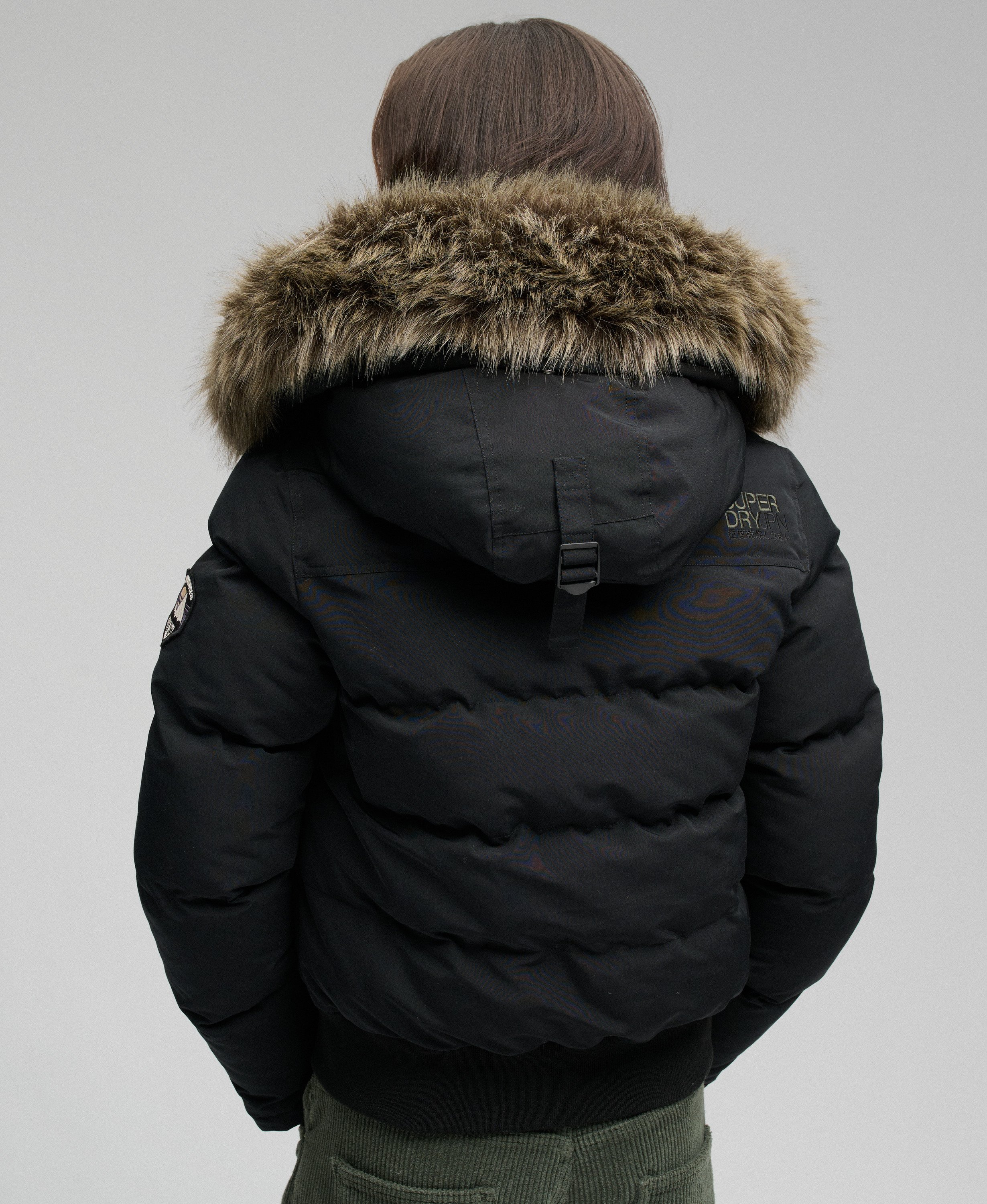 womens Everest Hooded Bomber Jacket in Black | Superdry US
