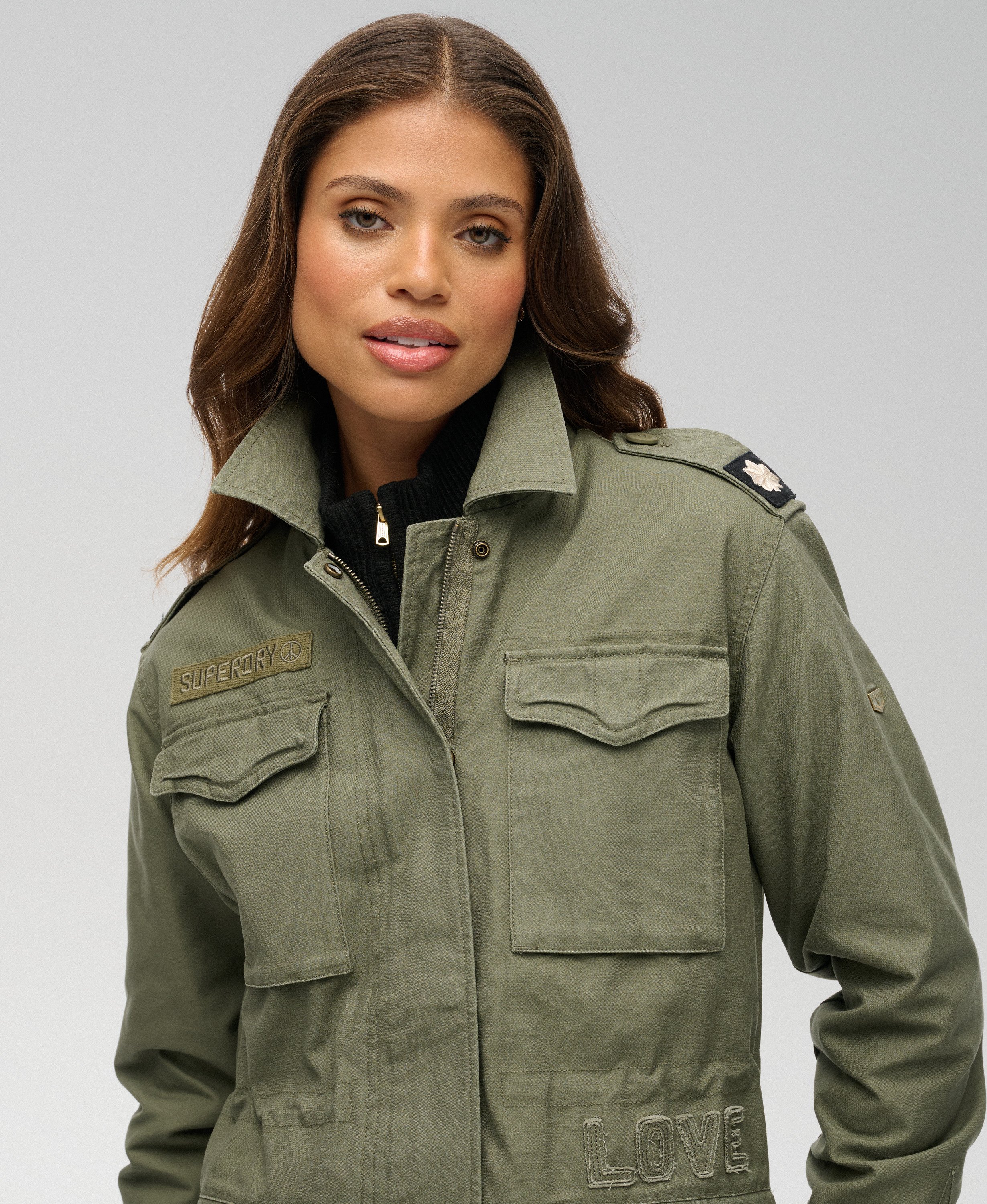 womens Embellished Field Jacket in Dusty Olive Green | Superdry US