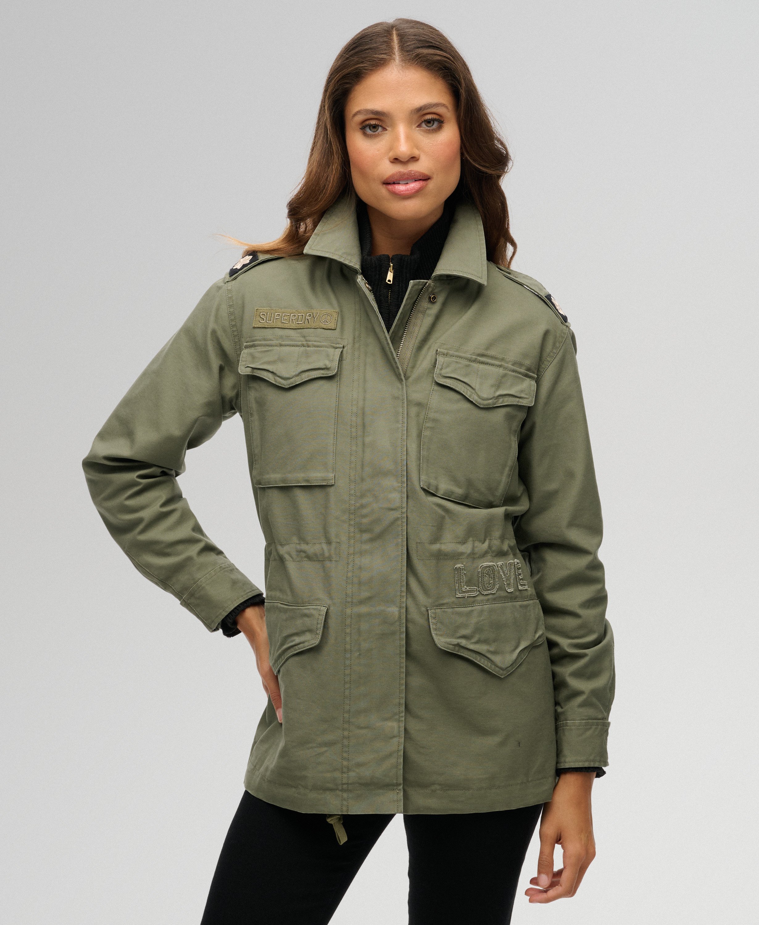womens Embellished Field Jacket in Dusty Olive Green | Superdry US