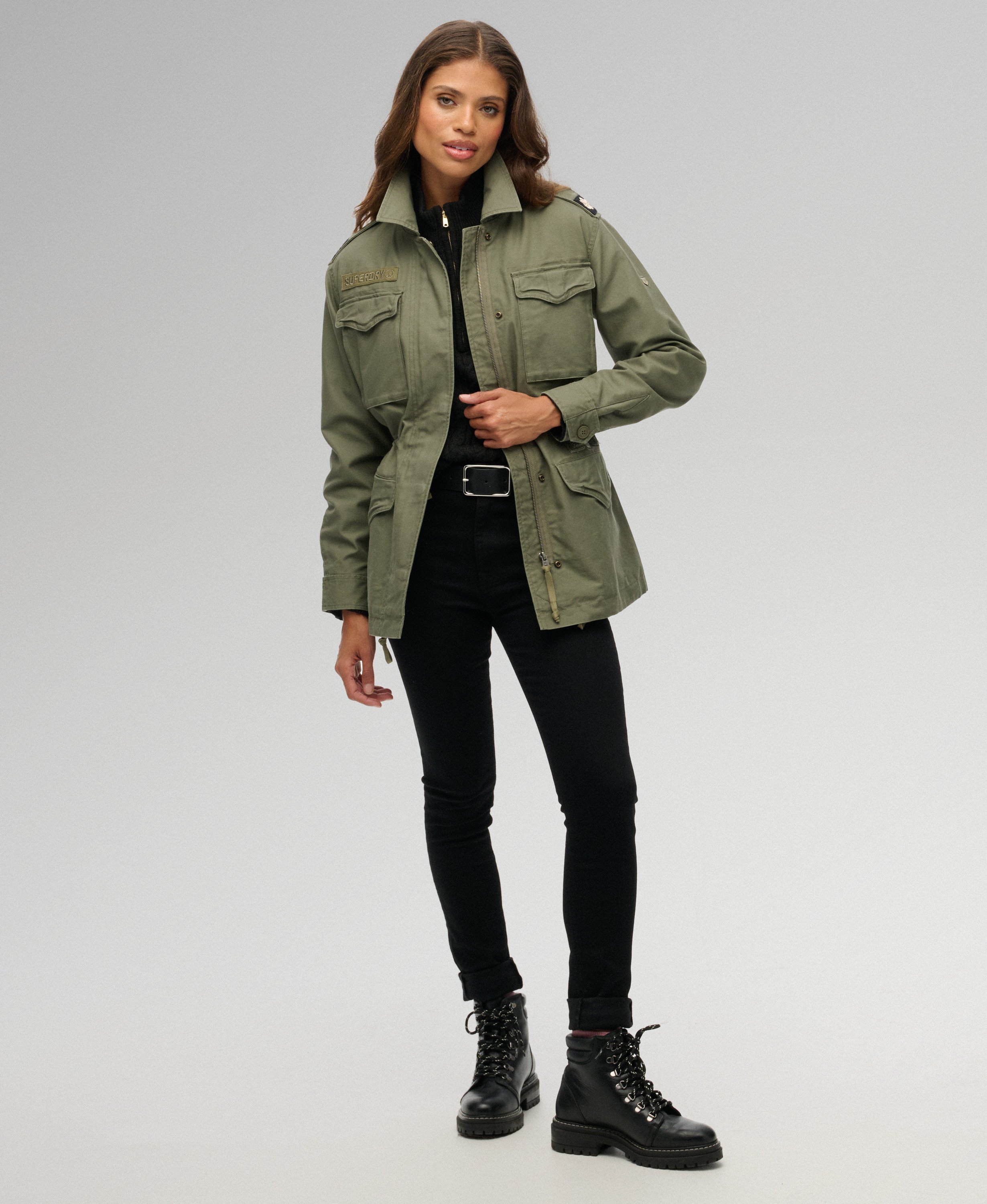 womens Embellished Field Jacket in Dusty Olive Green | Superdry US