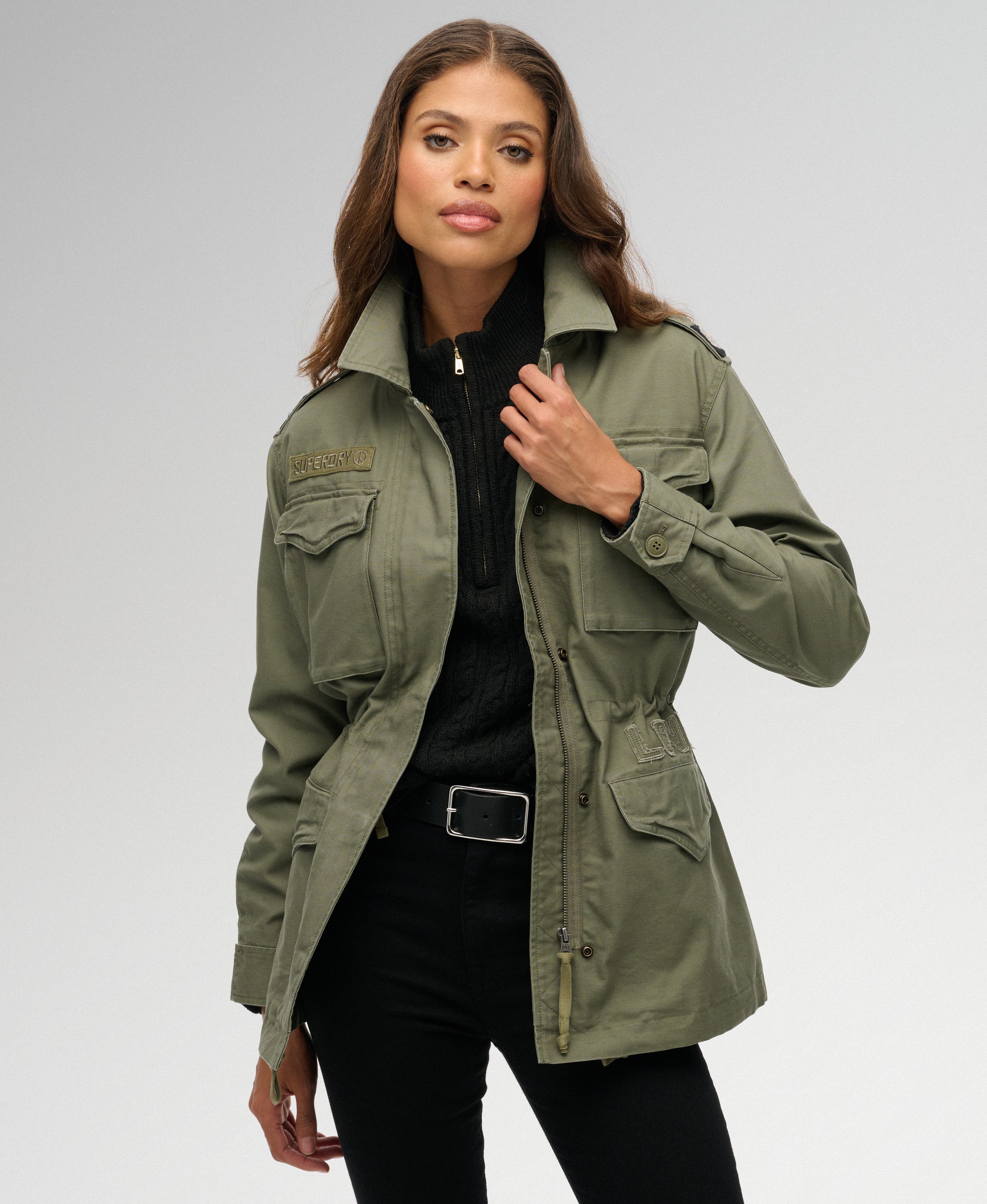 womens Embellished Field Jacket in Dusty Olive Green | Superdry US