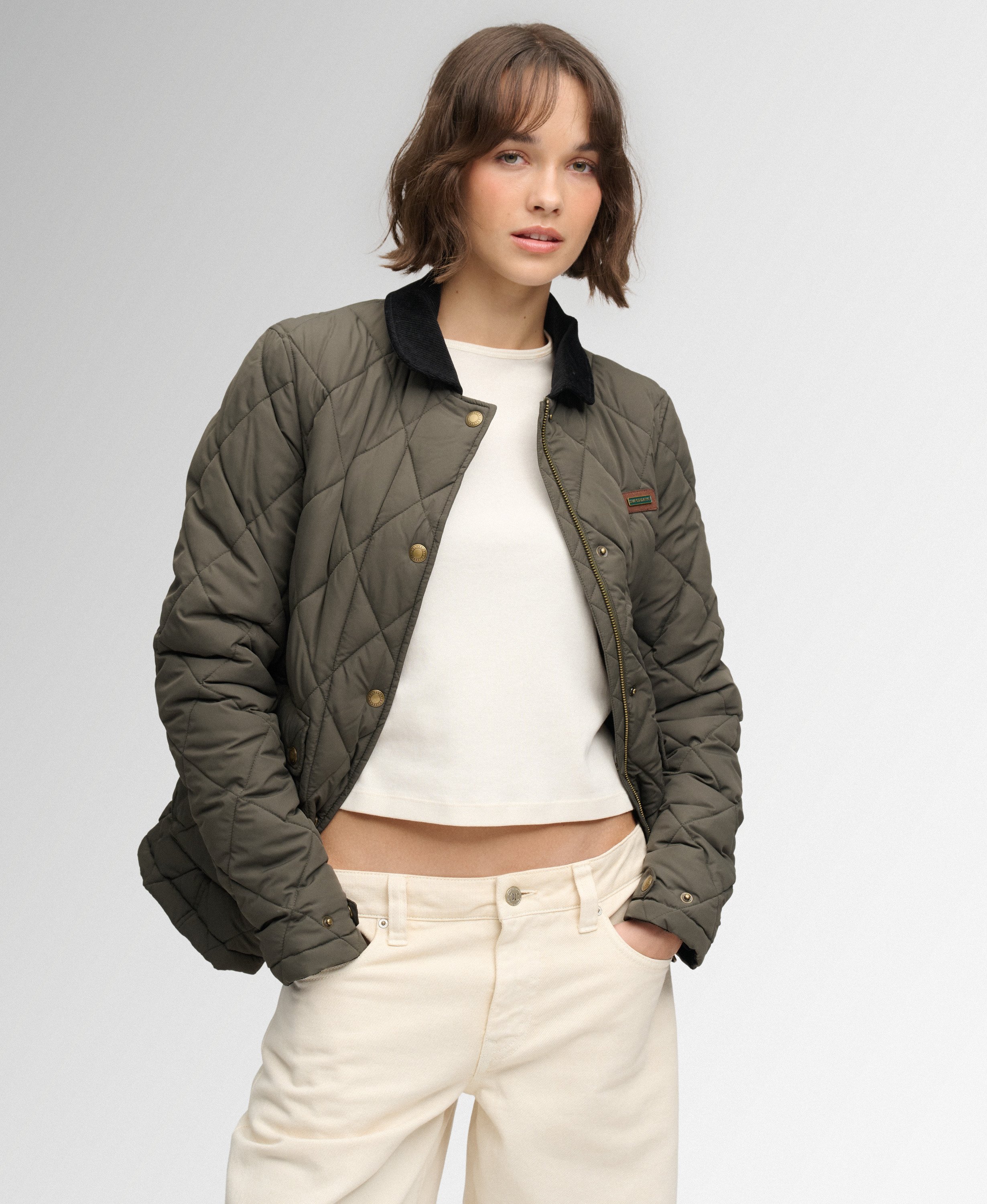 womens Cord Trimmed Liner Jacket in Army Khaki | Superdry US