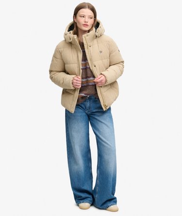 Premium Hooded Cord Puffer Jacket Image 3