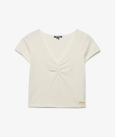 T-Shirt mit Raffung und schmaler Passform Image 7