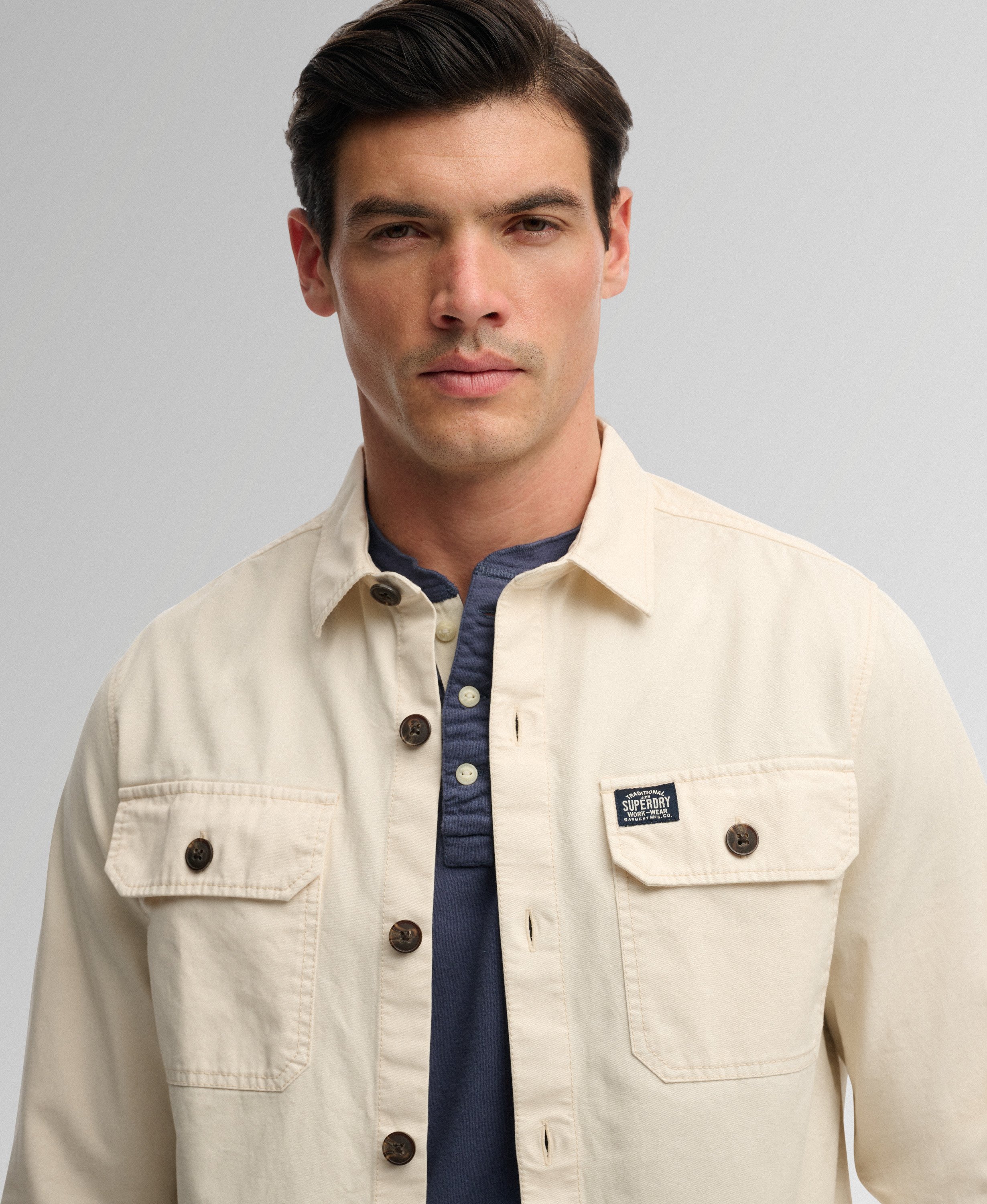 mens Two Pocket Overshirt in Oatmeal Beige | Superdry US