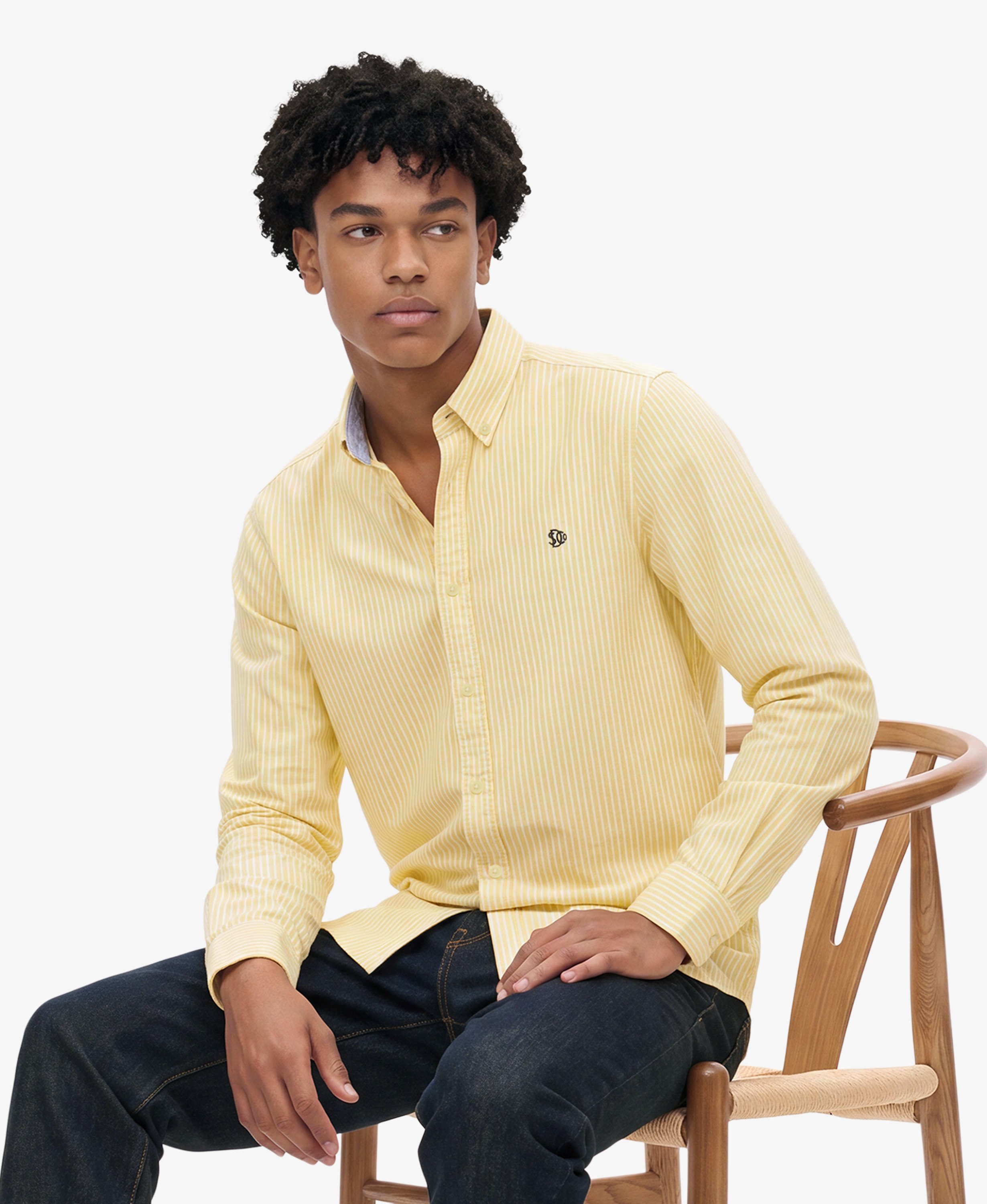 mens Preppy Oxford Long Sleeve Shirt in Lemon Stripe | Superdry US