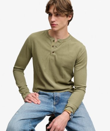 Haut Henley &agrave; Manches Longues en Maille Gaufr&eacute;e Image 1