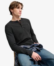 Waffle Henley-Shirt mit langen &Auml;rmeln