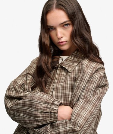 Karierte Bomber-Jacke mit Oversized-Passform Image 2