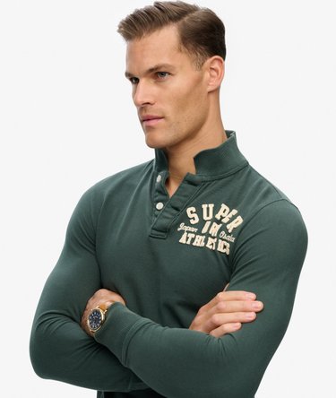Vintage Athletic Long Sleeve Polo Shirt Image 3