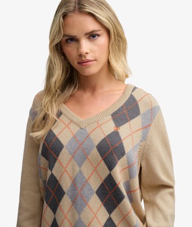 Argyle-Pullover mit V-Ausschnitt lockere Passform Image 4