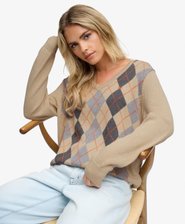Argyle-Pullover mit V-Ausschnitt lockere Passform