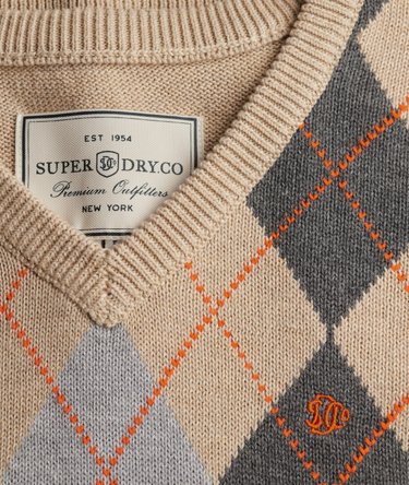 Argyle-Pullover mit V-Ausschnitt lockere Passform Image 6
