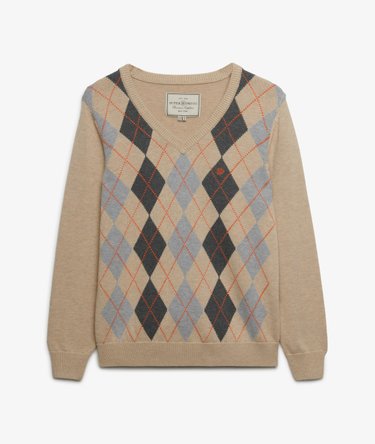 Argyle-Pullover mit V-Ausschnitt lockere Passform Image 7