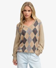 Argyle-Pullover mit V-Ausschnitt lockere Passform