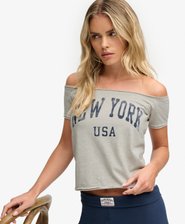 Graphic Bardot Short Sleeve Top