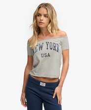 Graphic Bardot Short Sleeve Top