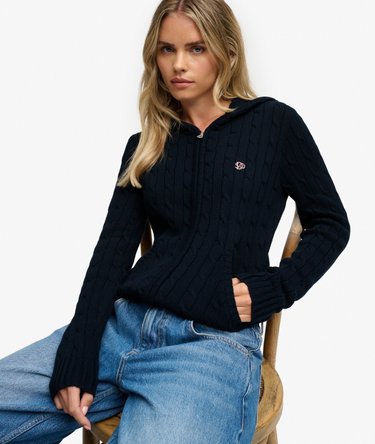 Kapuzenjacke mit Zopfmuster und schmaler Passform Image 1