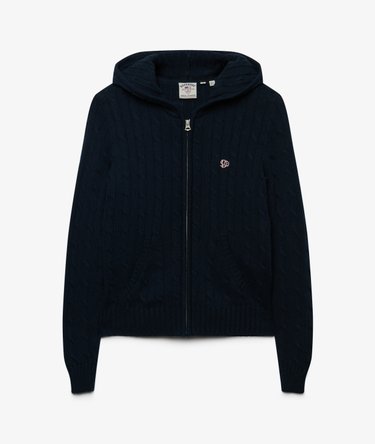Kapuzenjacke mit Zopfmuster und schmaler Passform Image 7