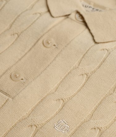 Knitted Cable Long Sleeve Polo Top Image 6