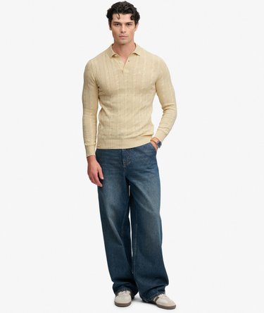 Knitted Cable Long Sleeve Polo Top Image 3
