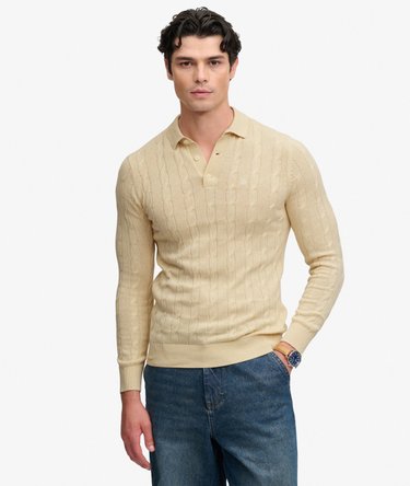 Knitted Cable Long Sleeve Polo Top Image 1