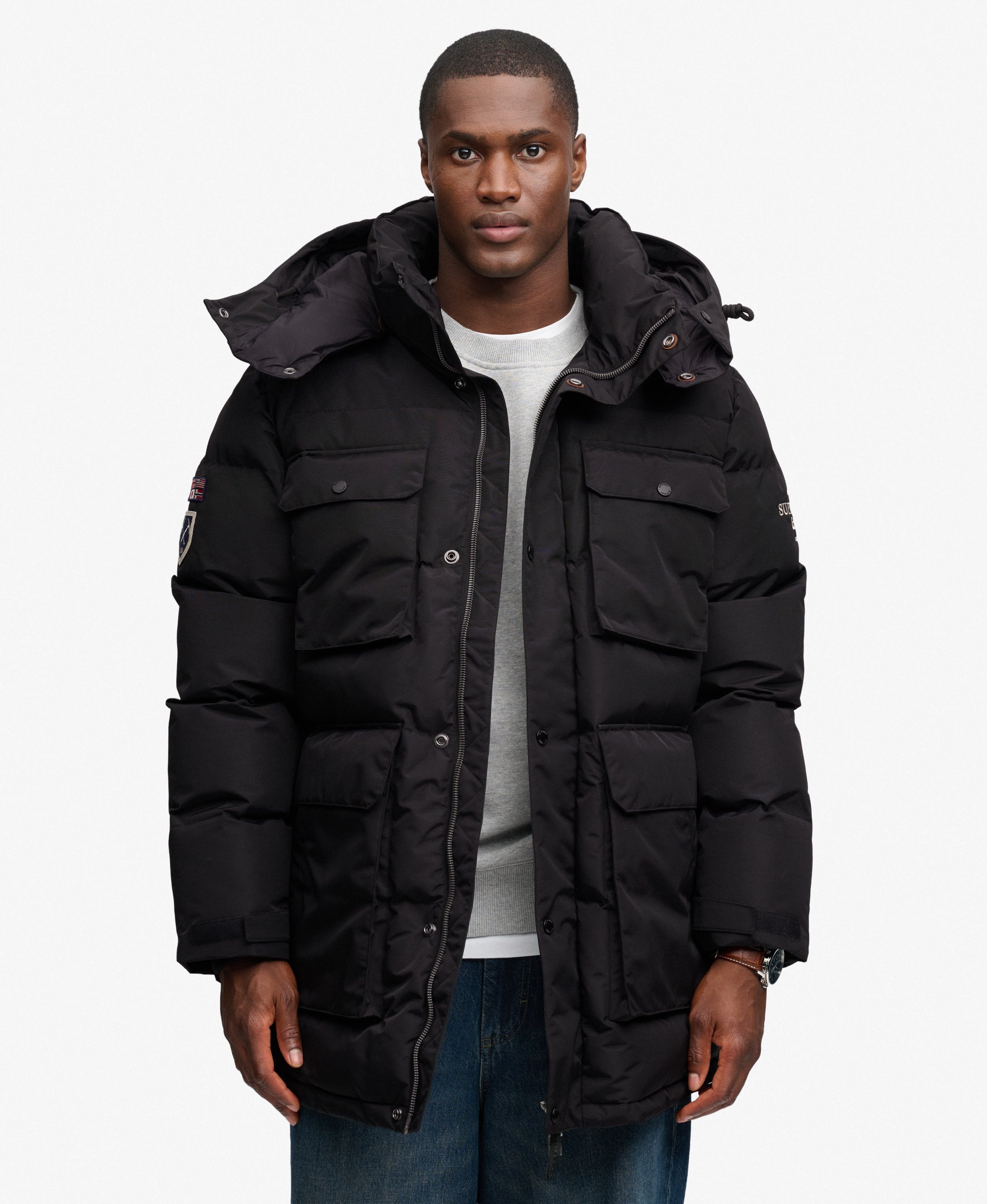 mens Everest Expedition Parka Jacket in BISON BLACK | Superdry UK