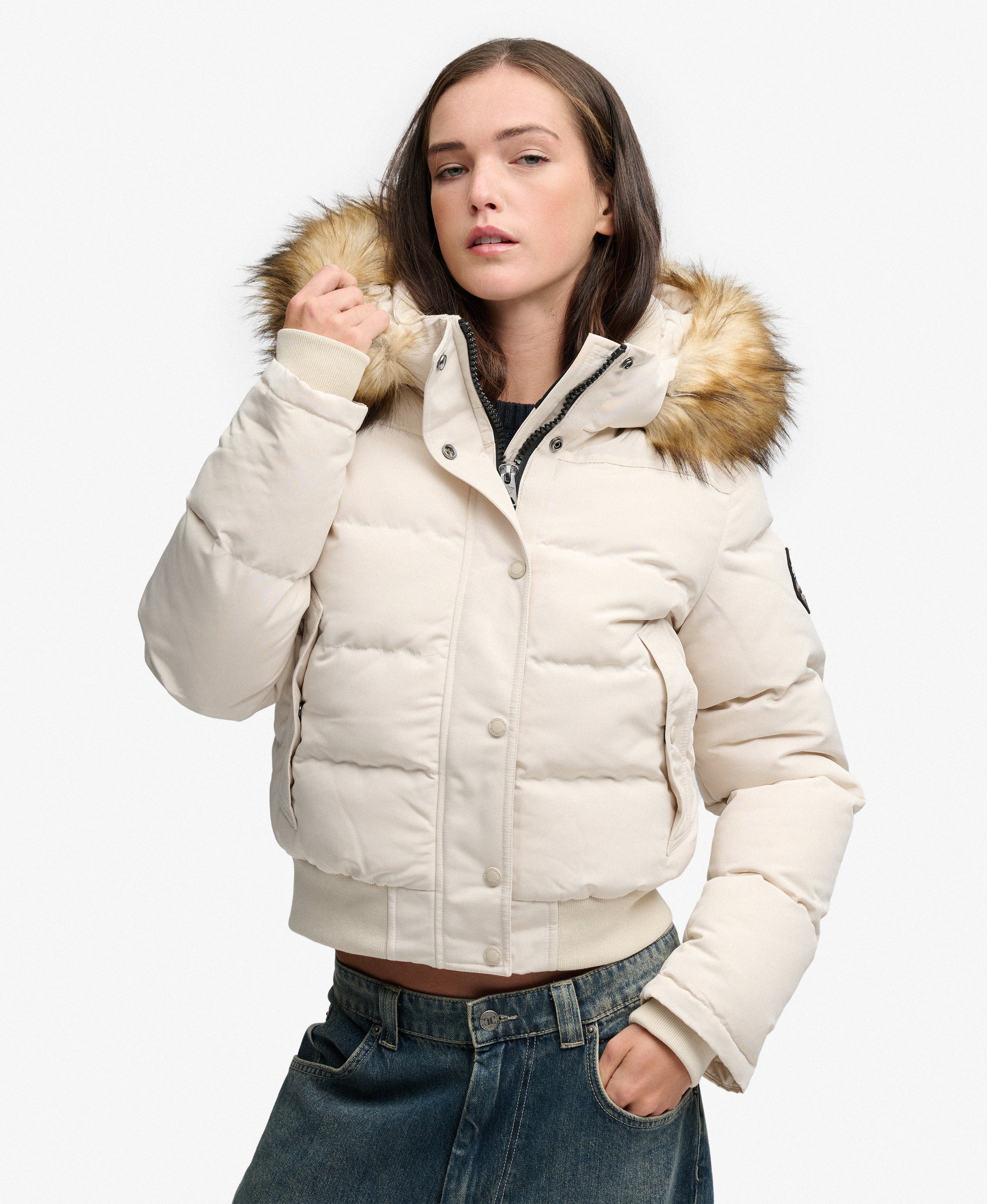 womens Everest Hooded Bomber Jacket in Rainy Day Grey | Superdry US