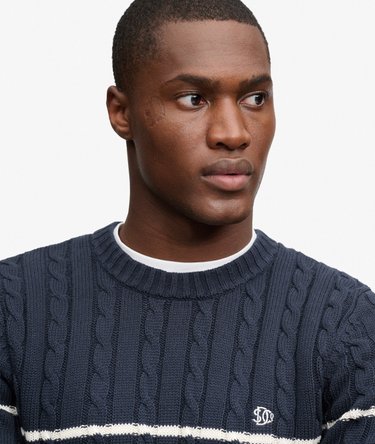 Pull en maille torsad&eacute;e &agrave; rayures en coton Image 4