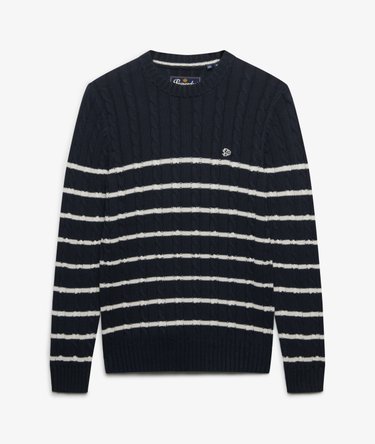 Pull en maille torsad&eacute;e &agrave; rayures en coton Image 7