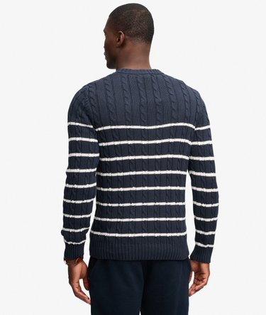 Pull en maille torsad&eacute;e &agrave; rayures en coton Image 5