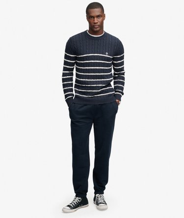 Pull en maille torsad&eacute;e &agrave; rayures en coton Image 3