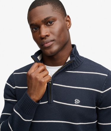 Cotton Stripe Half Zip Knit Image 2