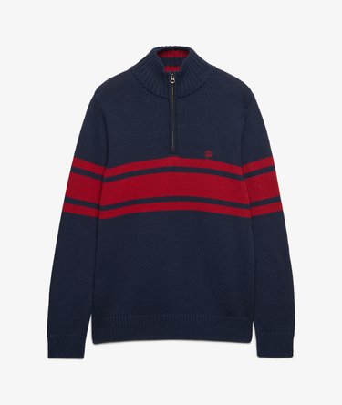 Cotton Stripe Half Zip Knit Image 7
