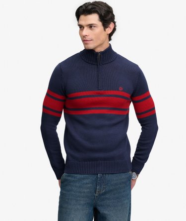 Cotton Stripe Half Zip Knit Image 1
