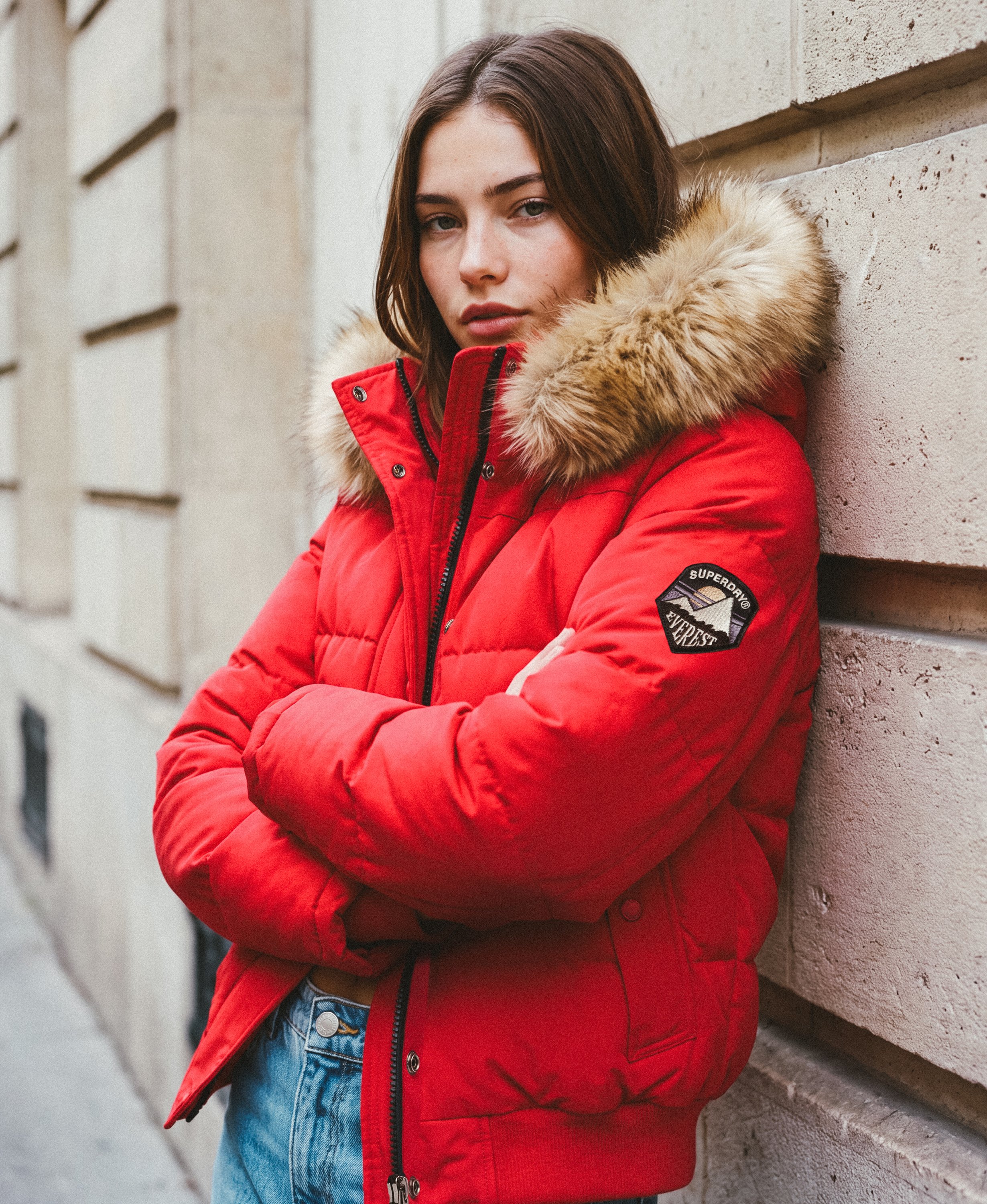 womens Everest Hooded Bomber Jacket in VARSITY RED | Superdry US