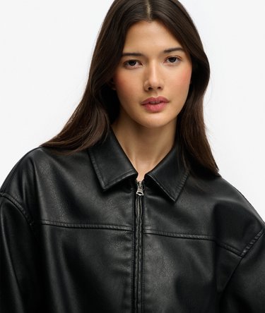 Collared Oversized Bomber Jacket Image 5