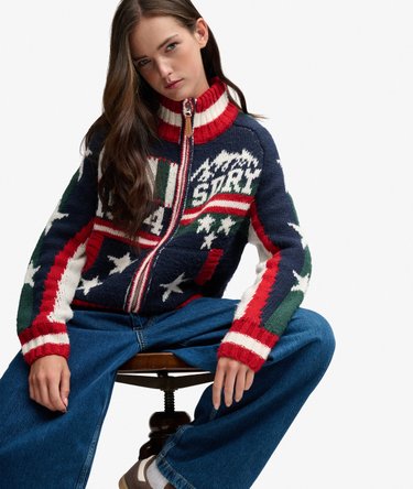 Statement Alpine Zip Through Knitted Cardigan Image 5