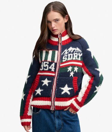 Statement Alpine Zip Through Knitted Cardigan Image 3