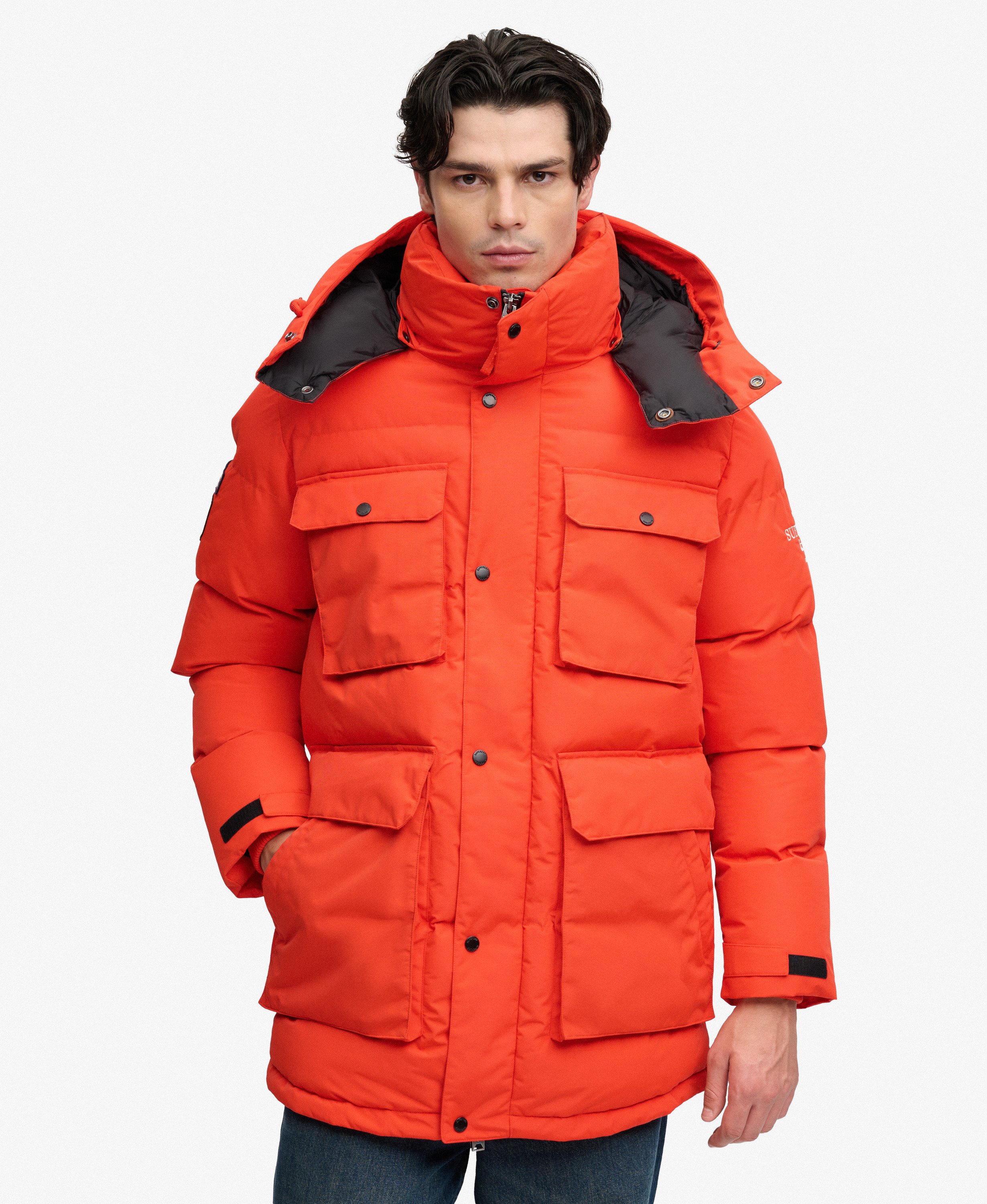 mens Everest Expedition Parka Jacket in Volcanic Lava Orange