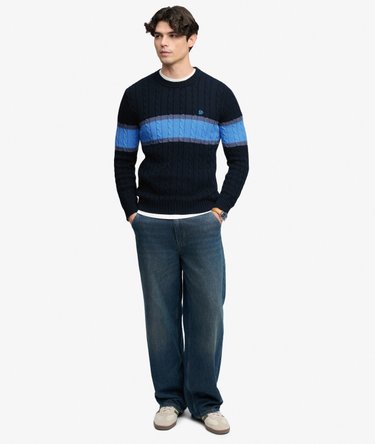 Cotton Stripe Cable Jumper Image 3