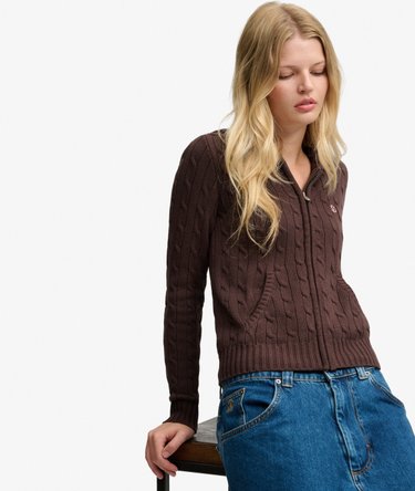 Cotton Cable Zip Up Hoodie Image 1