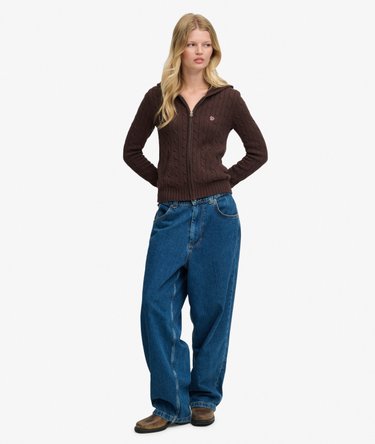 Cotton Cable Zip Up Hoodie Image 3