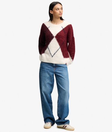 Slouchy Brushed Argyle Knit Jumper Image 3