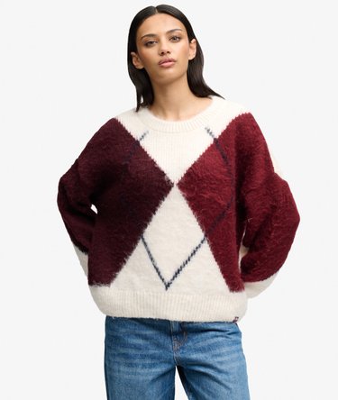 Slouchy Brushed Argyle Knit Jumper Image 2